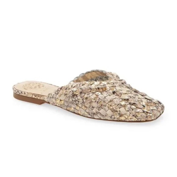 Vince Camuto Loralee mule Gold Soft Snake Size 8M braided slideleather flat - Picture 1 of 8